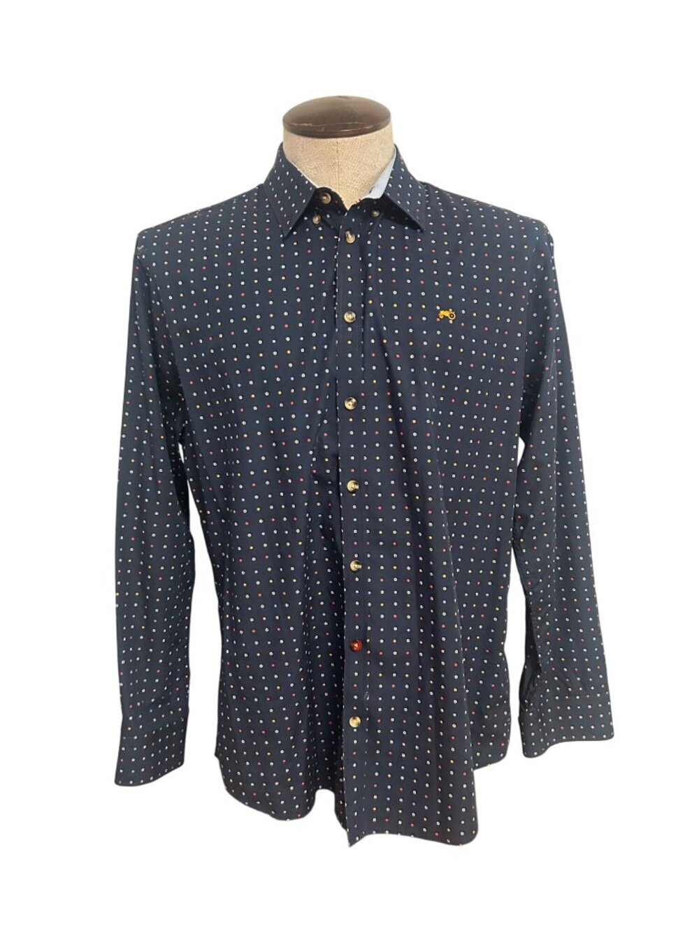 Moods Of Norway Slim Fit Navy Polka Dot Pattern Shirt 100% Cotton Large